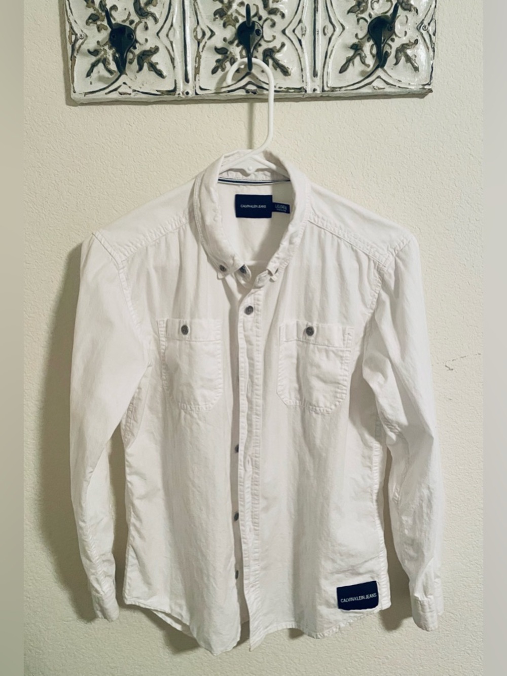 Calvin Klein Jeans Classic White Long Sleeve Button-Up Shirt Youth L